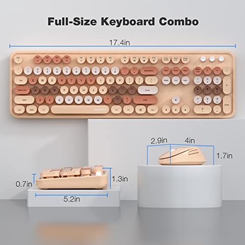 KNOWSQT Wireless Keyboard and Mouse Combo, Milk Tea Color 104 Keys Full-Sized 2.4 GHz Round Keycap Colorful Keyboards, USB Receiver Plug and Play, for Windows, Mac, PC, Laptop, Desktop