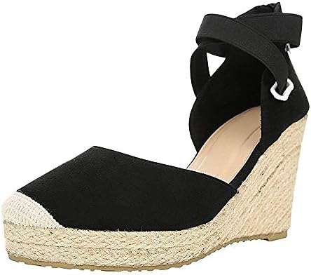 Nailyhome Womens Espadrille Platform Sandals Closed Toe Buckled Ankle Strap Wedge Sandals