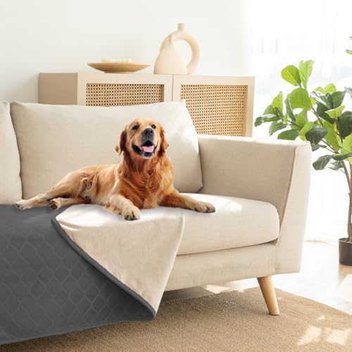 Amarrirose Wasserdichte Hundedecke,60X80Cm Outdoor Hundematte Waschbar Für Grosse Hunde,Flauschig Katze Ndecke Und Weich Beidseitiger Sofabezug-Schutz,Grau+Beige
