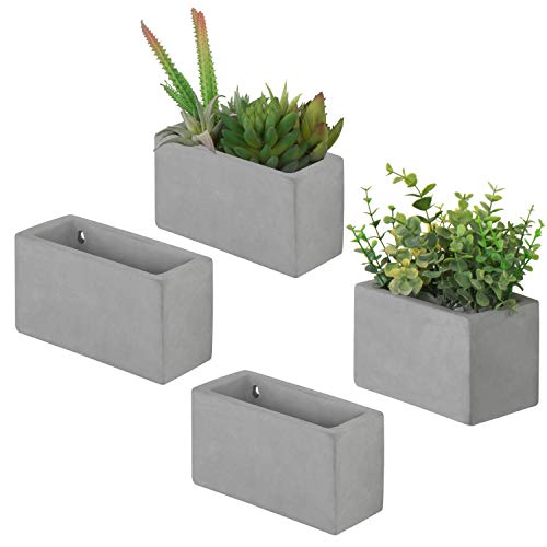 MyGift Modern Cement Wall Hanging Succulent & Herb Planter Boxes, Set of 4