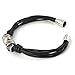 HZMAN Braided Genuine Leather Bracelet for Men Stainless Steel Twin Skull Bangle Magnetic-Clasp 8.5 Inch