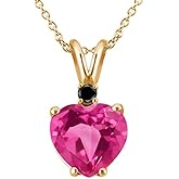 Gem Stone King 2.23 Ct Heart Shape Pink Mystic Topaz Black Diamond 14K Yellow Gold Pendant