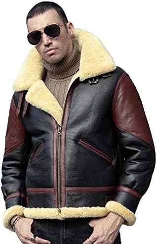 ムートンコート メンズ B6 ボンバージャケット オートバイレザージャケット 冬用ファーコート ブラックウールジャケット