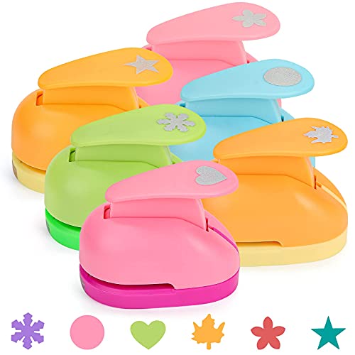 LoveInUSA Hole Punch Set, 6PCS Kids Paper Craft Punches Decorative Snowflake Star Circle Hole Puncher for Crafting Scrapbook Nail Designs