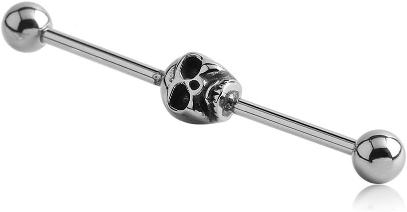 BodyJewelleryShop Surgical Steel Industrial Scaffold Barbell - Skull