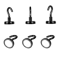 MHDMAG Black Magnetic Hooks, 48LBS Neodymium Magnet Hook for Hanging and Storage in Kitchen, Home, Workplace, Office, Garage, BBQ, Yards. Pack of 6.
