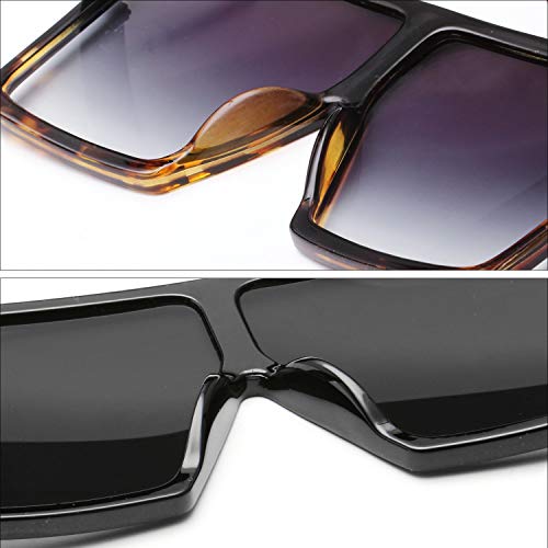 GRFISIA Square Oversized Sunglasses for Women Men Flat Top Fashion Shades (2 PCS-Black- leopard, 2.56) - Thumbnail 5