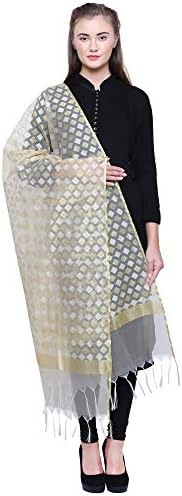 Loom Legacy Women Dupatta Organza Net Dupatta (As-206_Golden_90X250 Cms)