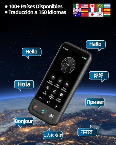 Traductor de Idiomas en Tiempo Real con IA, Traducción Offline sin WiFi, Compatible con 150 Idiomas, voz Instantánea, Grabación y Fotos, Ideal para Viajes y Negocios Internacionales