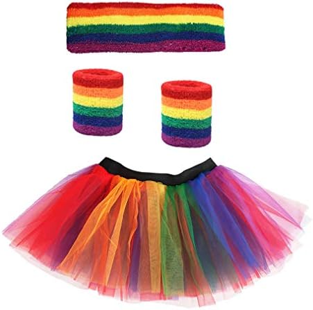 DanballtoWomen 80s Tutu Sweatband Headband Wristbands Set for Sports Running Costume Accessories