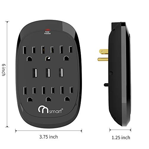 ON Smart USB Wall Tap Surge Protector with 6 outlets 3 USB-3.4A Output, Portable Wall-Mount Socket- 300J Surge Protection & Smart Charging for Home- Office- Kitchen- Travel (2 Pack)