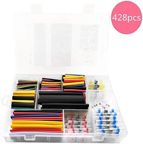 TUGUAI Solder Seal Wire Connectors Kit,100pcs Waterproof Insulated Electrical Butt Splice Wire Terminals and 328 pcs Heat Shrink Tubing 2:1 for DIY Marine Automotive Aircraft Boat Truck Stereo Wiring