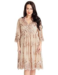 Lookbook Store Falda de tul con lentejuelas de encaje y cuello en V Fiesta de dama de honor Vestido de una línea