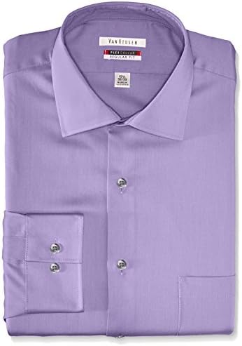 Van Heusen Men's Flex Regular Fit Solid Spread Collar Dress Shirt, Barnished Lilac, 18" Neck 34"-35" Sleeve