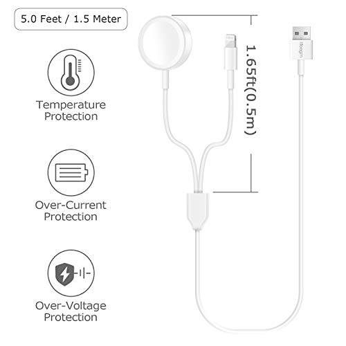 2 in 1 Wireless Charger for Apple Watch & Phone Charger Cable 5ft/1.5m Charging Cable Compatible with for Apple Watch Series 4/3/2/1& iPhone 11/XR/XS/XS Max/X/8/8Plus/iPad4/iPadAir/Mini iWatch Charger - Thumbnail 5