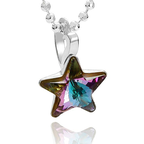 Butterfly Quality Silver Star Necklace With Rainbow Crystal Pendant And Adjustable Length