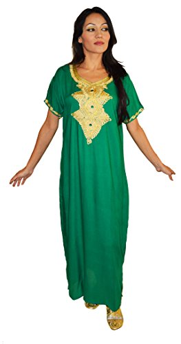 Moroccan Handmade Women Caftan Gold Embroidery Cotton Breathable fits Small to Medium