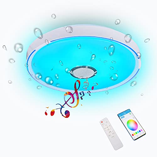 Ypjkonze Ceiling Light with Bluetooth Speaker,36W 4500LM Flush Mount