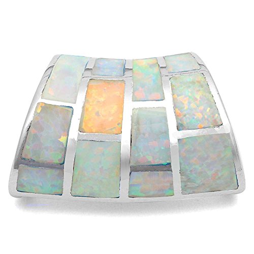 Lab created White Fire Opal Slide .925 Sterling Silver Pendant