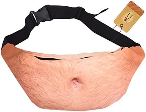Goodbag Boutique Unisex Funny Fake Belly Waist Bag Man&amp;Women 3D Print Dadbod Freak Fanny Pack Hairy Belly