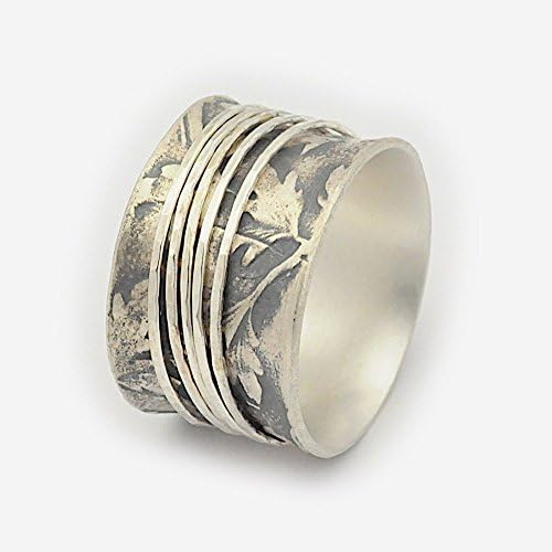 Sterling Silver wedding Organic Leaf Design Spinner ring available sizes 5 to11
