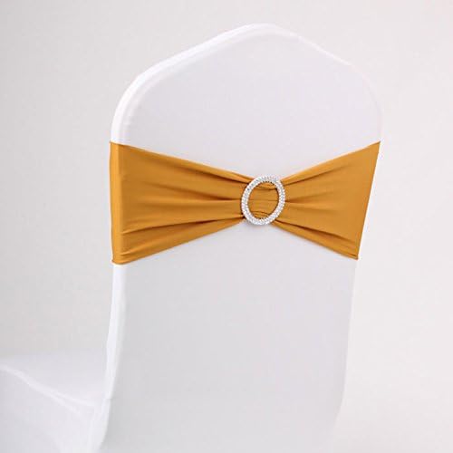 LOVWY 20 Colors Optional 10 PCS Spandex Stretch Chair Sashes Bows For Wedding Party Engagement Event Birthday Graduation Meeting Banquet Decoration (10 PCS, Golden)