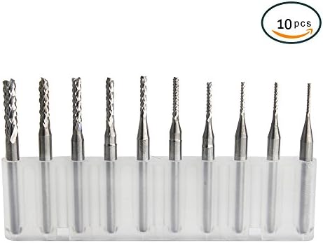 YUFUTOL 10pcs End Mill Bits 0.8-3.175 mm Solid Carbide End Mill Engraving Bits CNC Rotary Burrs Set Tool for PCB Mould Plastic Fiber Carbon Fiber Hardwood with 3.175mm(1/8’’) Shank