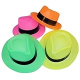 Tytroy Set of 12 Neon Color Plastic Fedora Gangster Party Hats Costume Accessory