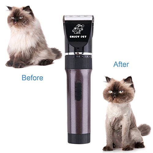 Dog Clippers Cat Shaver, Professional Hair Grooming Clippers Detachable Blades Cordless Rechargeable, Pet Clipper Kit with Scissor, Combs, Guards for Dog Cat, Quiet Animal Clippers (Brown)