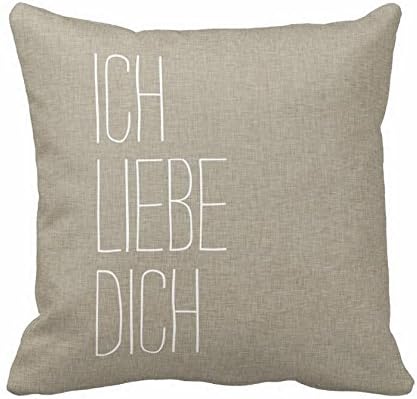 Pillow Cover for Bed German I Love You Ich Liebe Dich Tan Throw Pillow Case 18 x 18 Gift for Her Gift for Him 18 x 18"