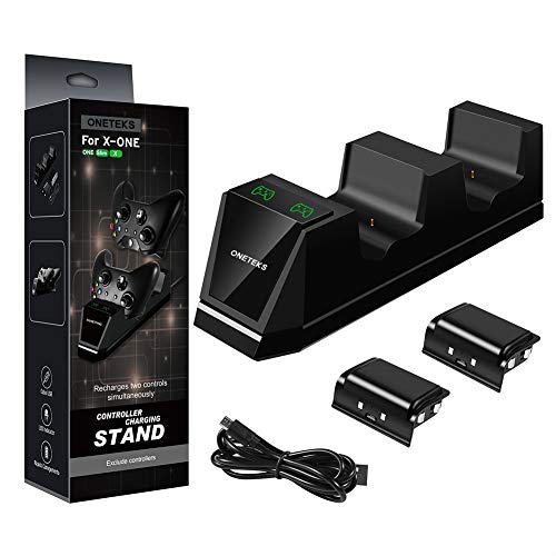 ONETEKS Xbox One Controller Charger with 2X 1200mAh Rechargeable Battery Packs Dual Xbox Controller Charging Station for Xbox One/One S/One X/One Elite(Black)