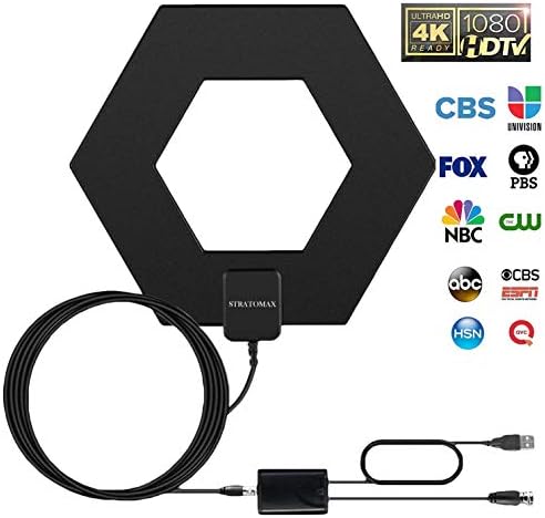 HDTV Antenna, 50-80 Mile Range with Detachable Amplifier Signal Booster and 10ft High Performance Coax Cable Upgraded Version Newest Design Better Reception 4K Ready, Free tv for Life