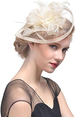 Quistal Fascinator Hat Feather Mesh Net Veil Party Hat Flower Derby Hat with Clip and Hairband for Women