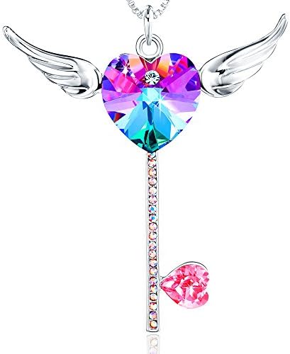 Love Heart Wings Key gifts Crystals from Swarovski Pendant Necklace Jewelry for girls Daughter women Wife Mom