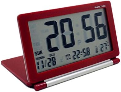 eBoTrade Multifunction Silent LCD Digital Large Screen Travel Desk Electronic Alarm Clock (Red)