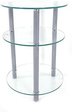 Cypressshop Round Glass Coffee Tea Table End Desk Modern Style Accent Table Top Tempered Glass Side Table Cocktail Desk Steel Legs Living Room Bedroom Home Furniture