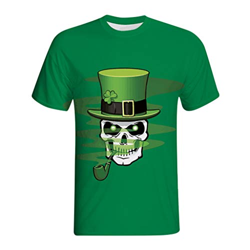 SSYUNO Mens Casual 3D Clover Print St. Patrick's Day Short-Sleeved Shirt Festival Top Blouse