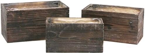 Silk Road Home 11 Inch (3 Piece) Natural Wood Rectangular Decorative Pot Planter with Firm Inner Liner