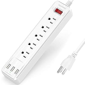 Power Strip, SUPERDANNY Surge Protector, 5 Outlets, 3 USB Ports, 4.5 Ft Extension Cord, 900 Joules, Mountable, Overload…