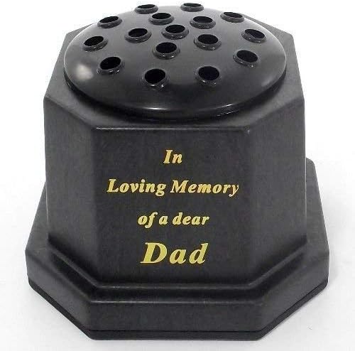 Black topped In loving memory of a dear Dad memorial pot/grave vase