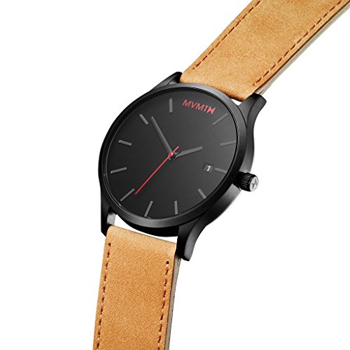 MVMT Watches Black Face with Tan Leather Strap Men's Watch Clothing, Shoes & Jewelry, Men, Watches, Wrist Watches