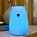 Big Bear Silicone Night Light, Monoki USB Rechargeable Soft Silicone LED Night Light Desk Lamp for Baby Kids Adults Bedroom, Warm White, Tap Control, 7-Color Breathing Modes, Single Colors, Gift Box