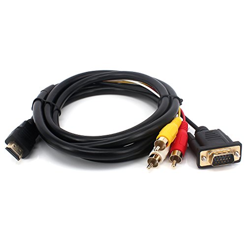 Yeworth 1.8m/6ft HDMI to VGA 3RCA Cable, HDMI Male to VGA Male 3RCA Male Video Audio AV Component Converter Adapter Cable Gold Plated for HDTV Satellite TV, RGB Component Video and most LCD Projectors