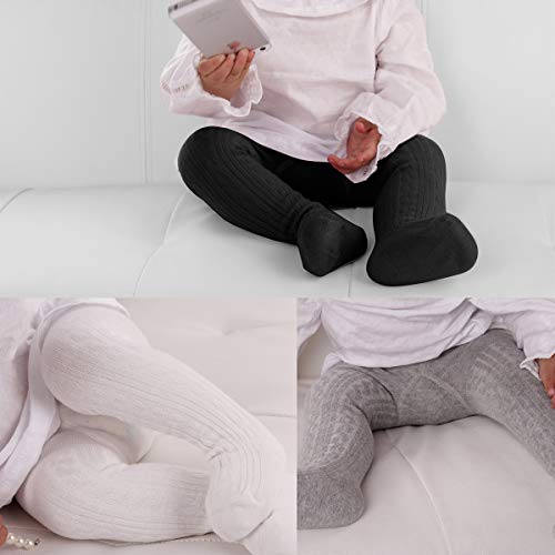 3 Pack Newborn Baby Leggings Cotton Seamless Baby Tights Toddler Infant Footed Stocking Pantyhose for Baby Boys Girls (12-24 Months, Black White Grey)
