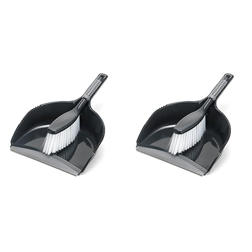 Addis ComfiGrip Dustpan and Brush with Rubber Lip and Dirt-trapping Bristles, Metallic Graphite, 11 x 23 x 35 cm (Pack of 2)