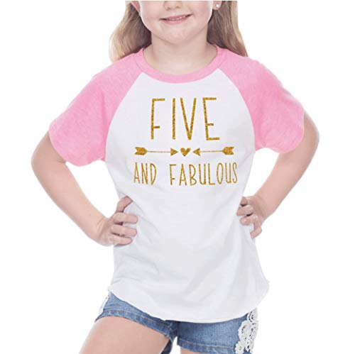 Bump and Beyond Designs Fifth Birthday Outfit Girl Five Year Old Girl Birthday T-Shirt (5T Pink Raglan)