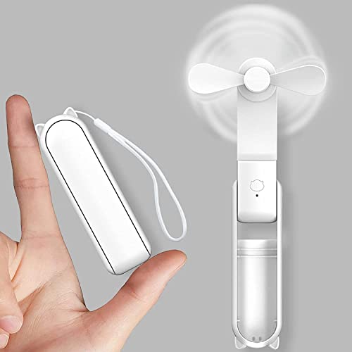 Portable Handheld Rechargeable Fan With Power Bank - 3 Speed Mini Personal Fan for Travel, Home, Office - Foldable USB Design for Women, Kids (White)