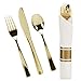 240 Pieces Pre Rolled Cutlery And Napkins Set with Heavy Duty Full Size Polished Gold Cutlery, 60 Forks, 60 Knives, 60 Spoons, In Rolled Napkins, for Weddings, Parties And Events