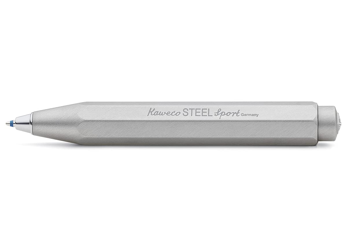 Kaweco STEEL SPORT Ball Pen I Retractable Ballpoint Pen with Standard D1 Refills in a nostalgic Tin Box I Metal Ball Pen 10.5 cm