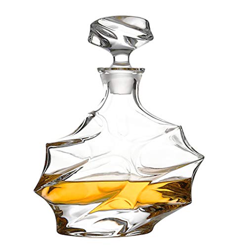Glass Decanter with Airtight Geometric Stopper - Whiskey Decanter for Wine, Bourbon, Brandy, Liquor, Juice, Water, Mouthwash. Italian Lead-Free Glass (750ml/Cloud)